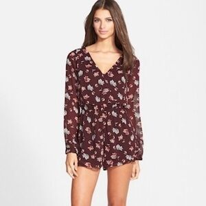 Astr Burgundy Long Sleeve Floral Romper Size Xs